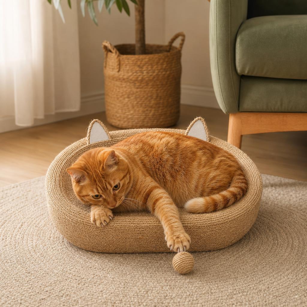Rascador y Cama para Gatos con Pelotita